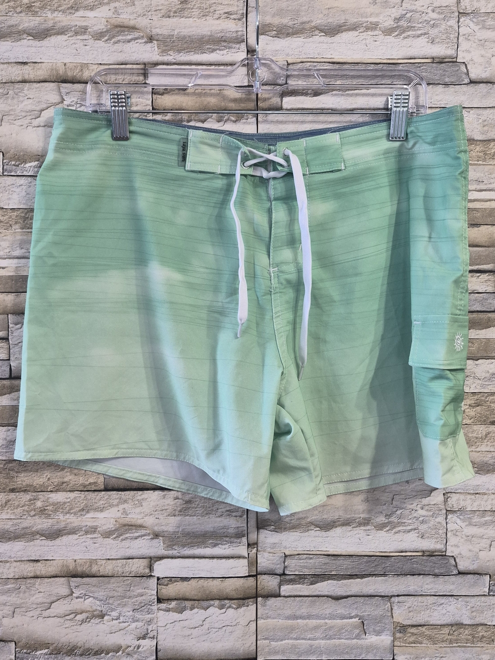​Raya Sun Contemporary Men's Board Shorts Size L Green Striped Swim Trunks Cargo